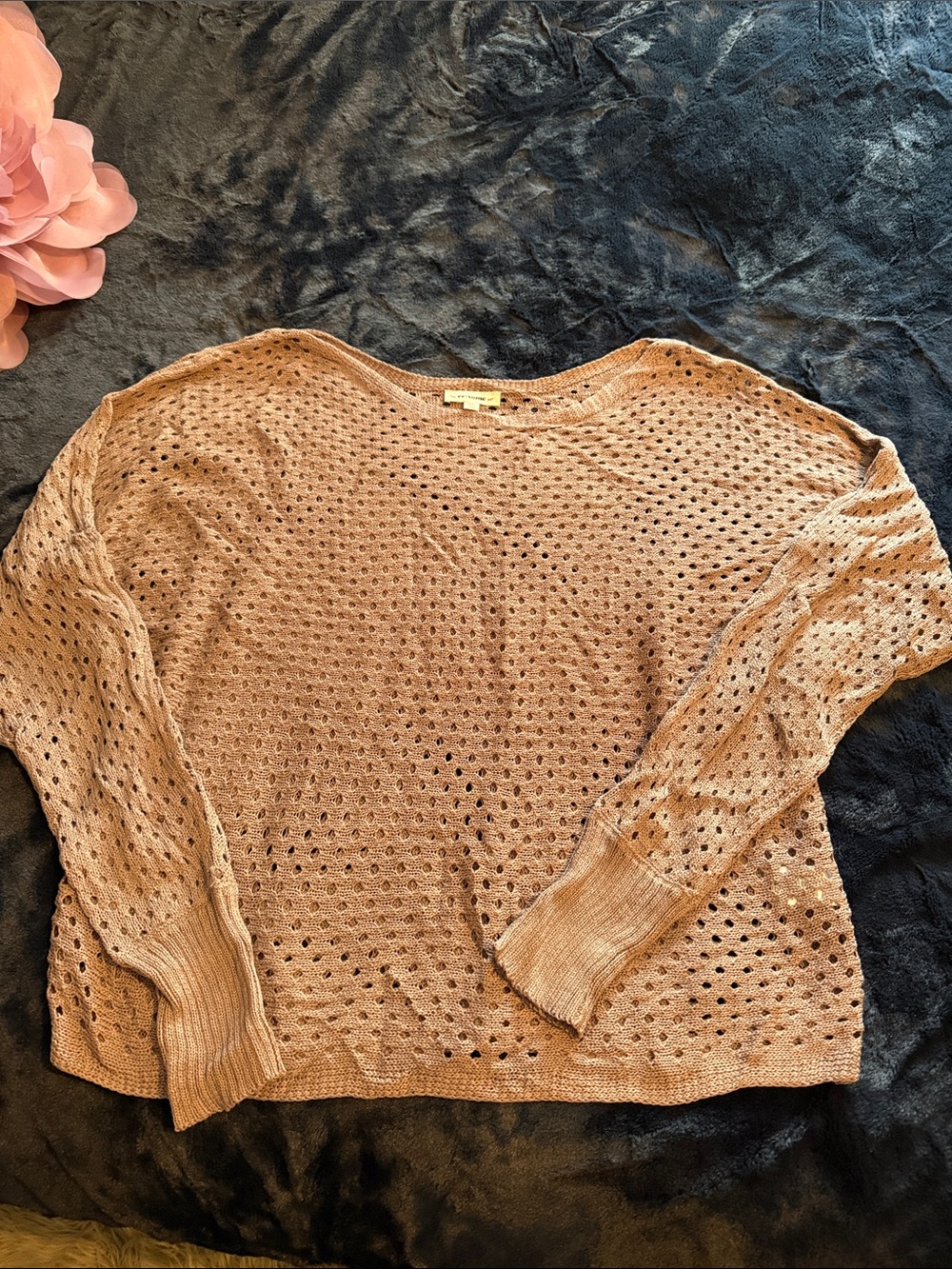 eesome Open-Knit Scoop Neck Sweater - Taupe